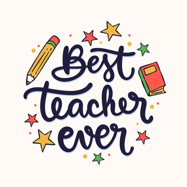 Hand drawn best teacher text illustration