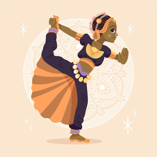 Hand drawn bharatanatyam dance illustration