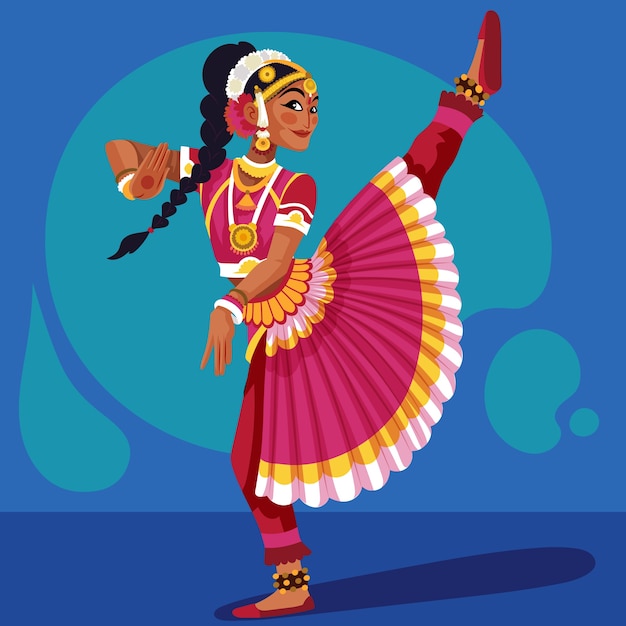 Бесплатное векторное изображение Нарисованная рукой иллюстрация танца бхаратанатьям