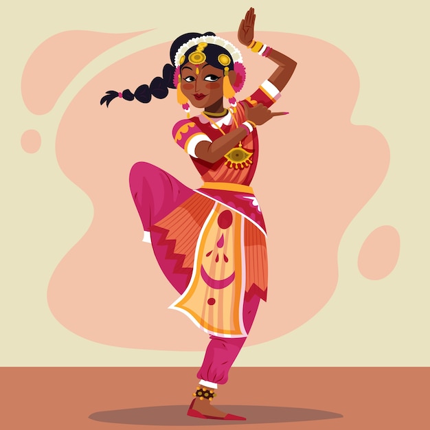 Free vector hand drawn bharatanatyam dance illustration