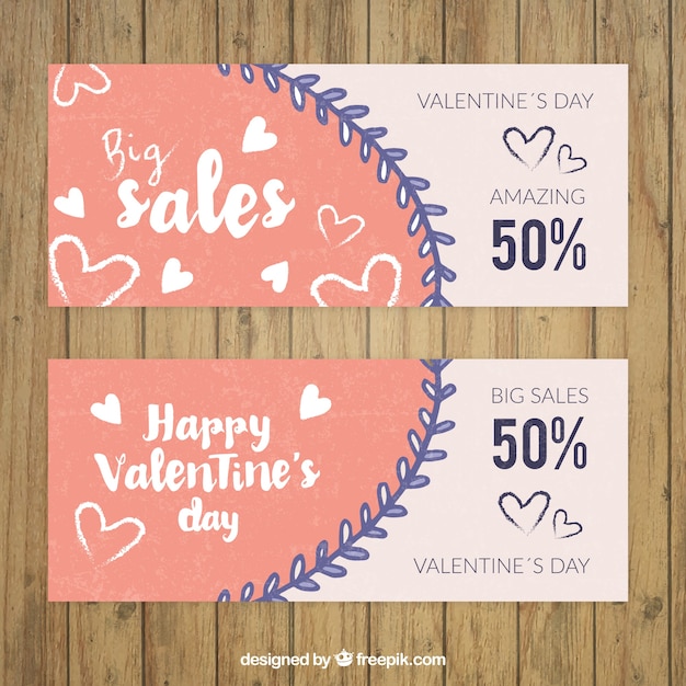 Free vector hand drawn big sales banners for valentines day