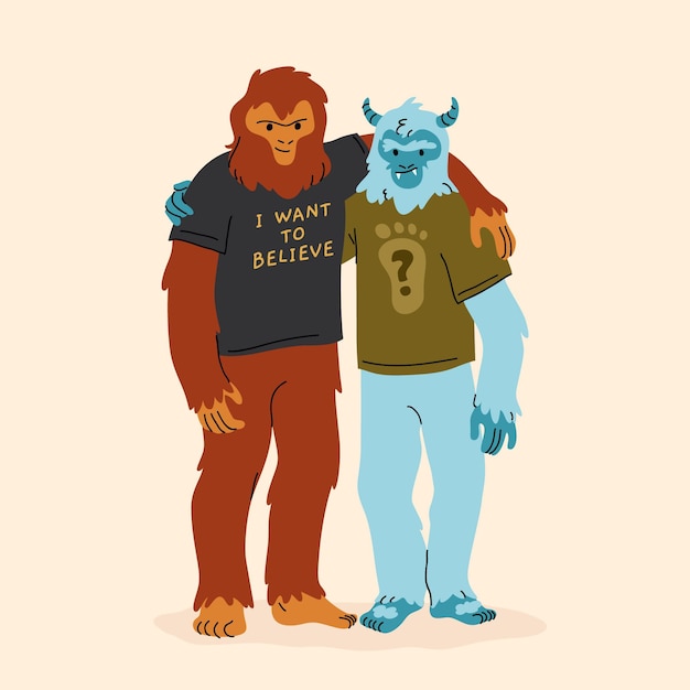 Free vector hand-drawn bigfoot sasquatch and yeti adominable snowman illustration