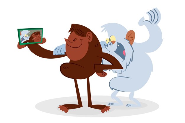 Hand-drawn bigfoot sasquatch and yeti adominable snowman illustration