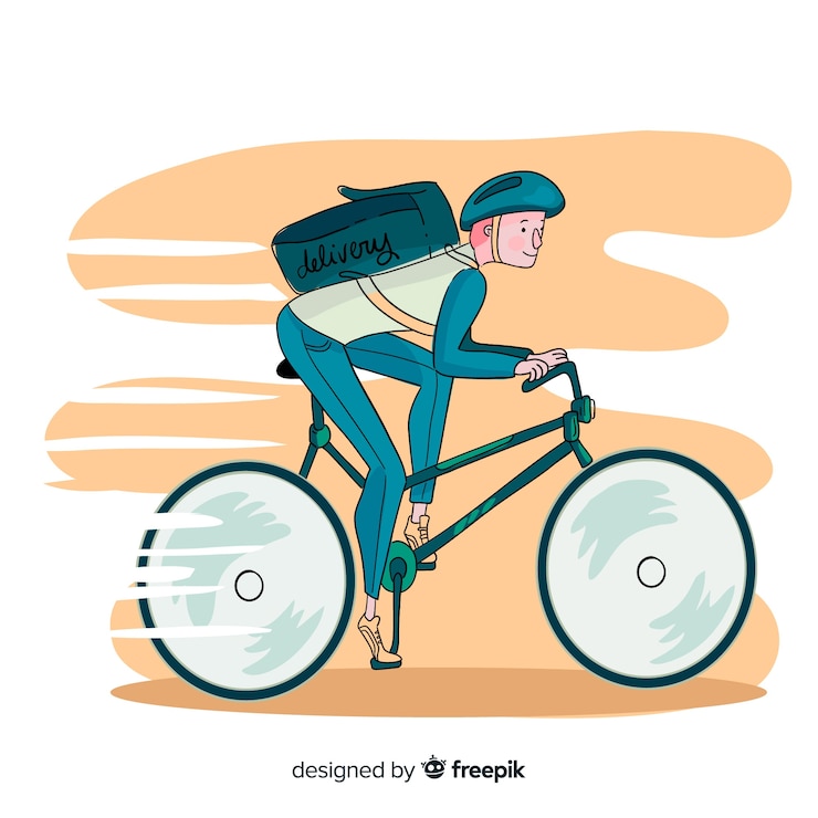 無料Vector 手描き自転車配達概念図