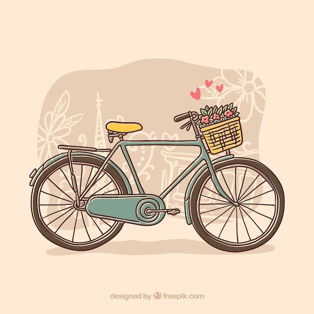 Hand drawn bike with flowers and hearts