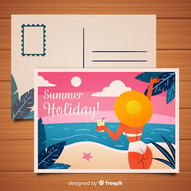 Free vector hand drawn bikini girl summer postcard