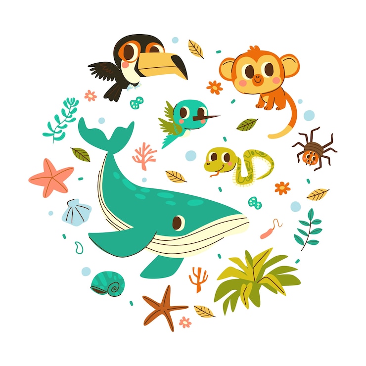 無料Vector 手描きの生物多様性イラスト