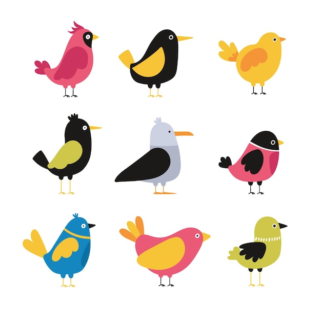 Бесплатное векторное изображение Коллекция рисованной птицы