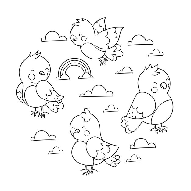 Hand drawn bird outline illustration