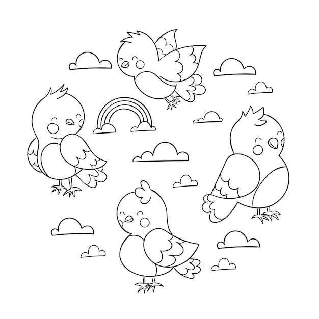 Hand drawn bird outline illustration