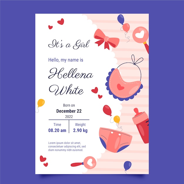 Free vector hand drawn birth announcement template