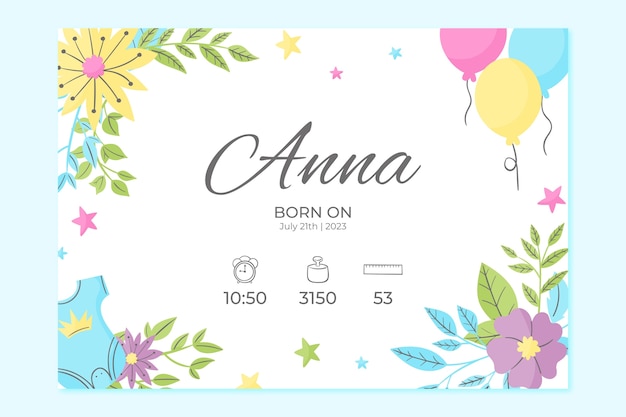 Hand drawn birth announcement template