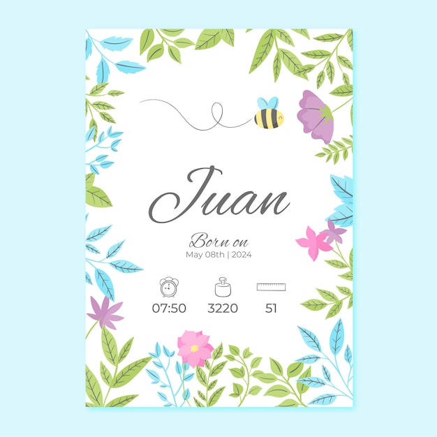 Hand drawn birth announcement template