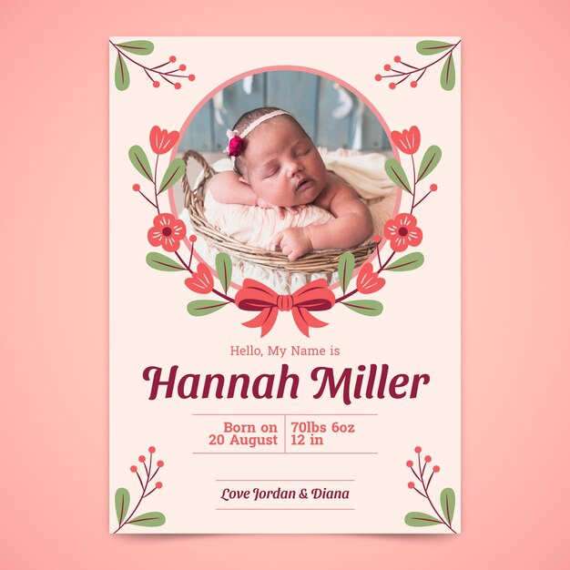Hand drawn birth announcement template