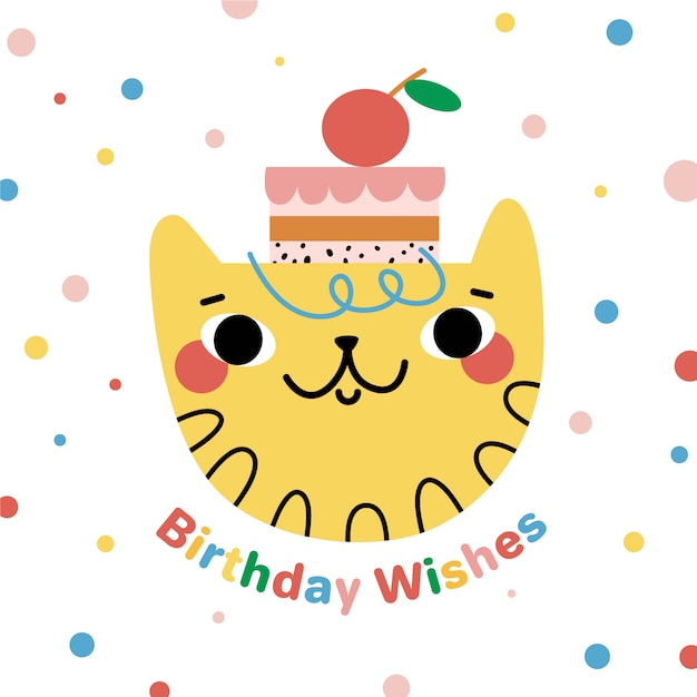 Hand drawn birthday background and cat