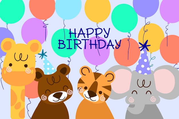 Ручной обращается день рождения фон с животными и воздушными шарами