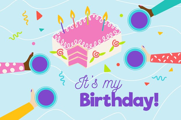 Hand drawn birthday background with cake