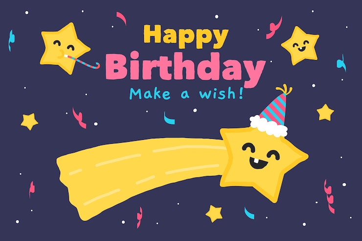 Free Vector hand-drawn birthday background with wishing star