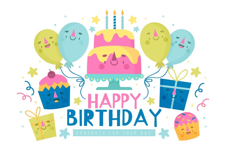 무료 Vector 손으로 그린 생일 배경