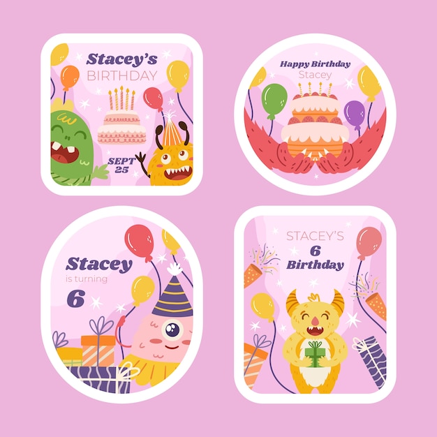 Free vector hand drawn birthday badges template