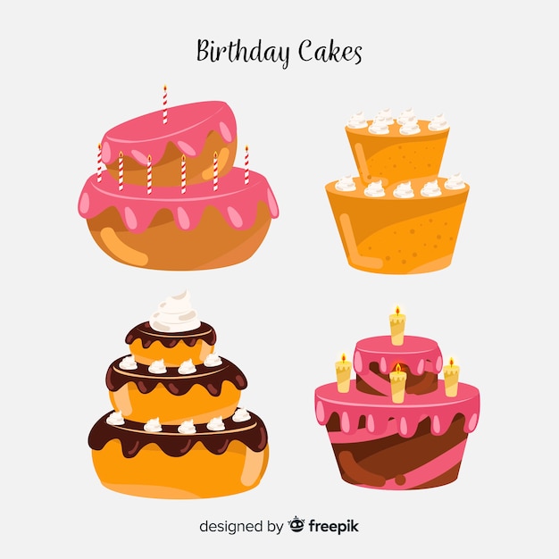 Free vector hand drawn birthday cake collection