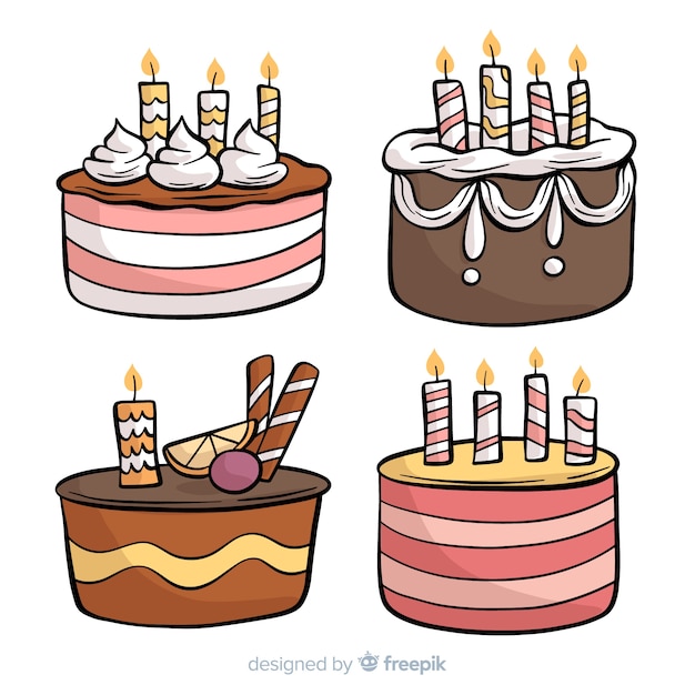 Free vector hand drawn birthday cake collection