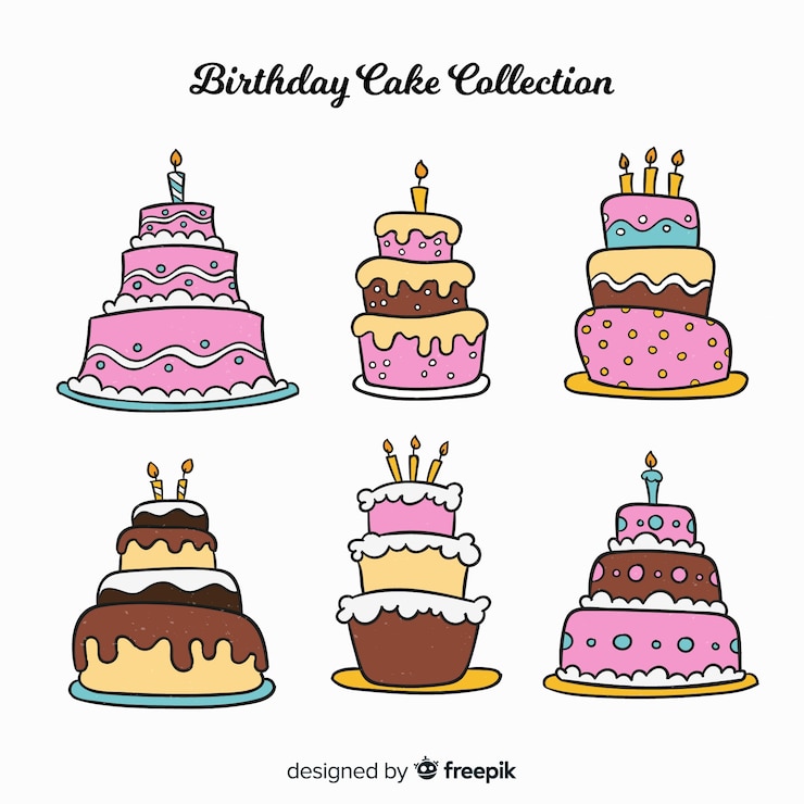 무료 Vector 손으로 그린 생일 케이크 컬렉션