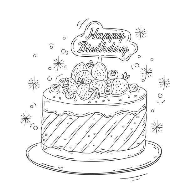 手描きの誕生日ケーキの概要イラスト