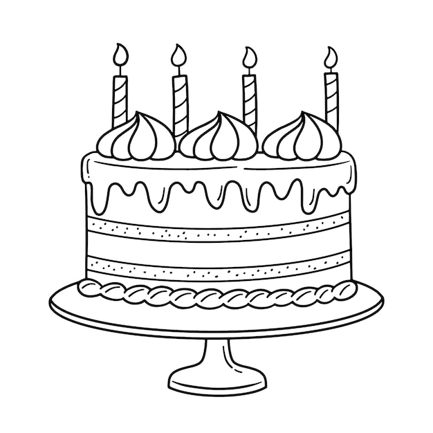 Иллюстрация очертаний торта на день рождения, нарисованная вручную
