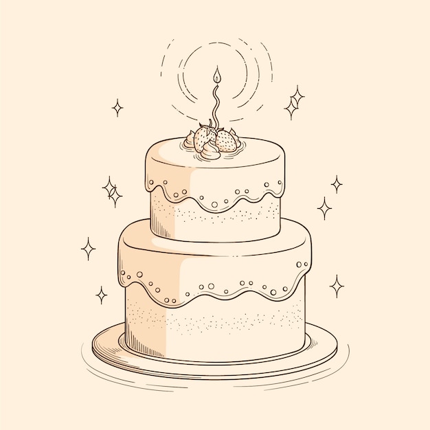 Illustrazione disegnata a mano del profilo della torta di compleanno