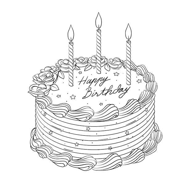 Vettore gratuito illustrazione disegnata a mano del profilo della torta di compleanno