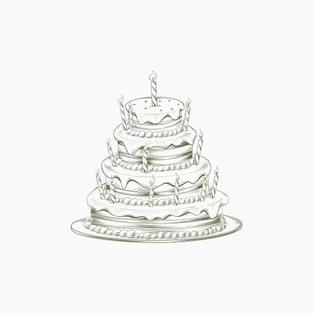 Vettore gratuito illustrazione disegnata a mano del profilo della torta di compleanno