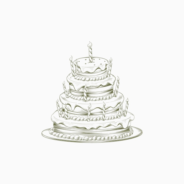 Illustrazione del contorno della torta di compleanno disegnata a mano