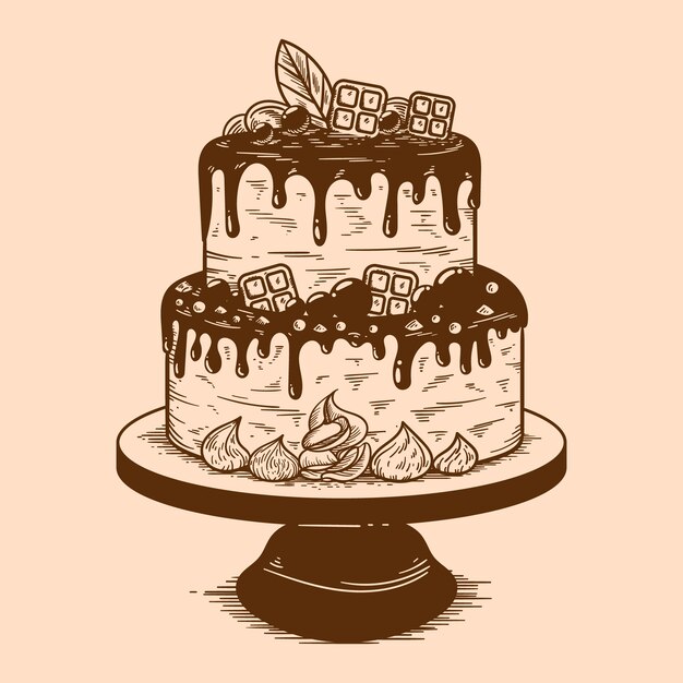hand drawn birthday cake outline illustration