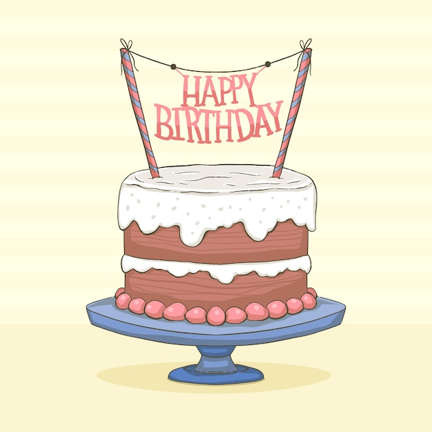 Free vector hand drawn birthday cake with topper
