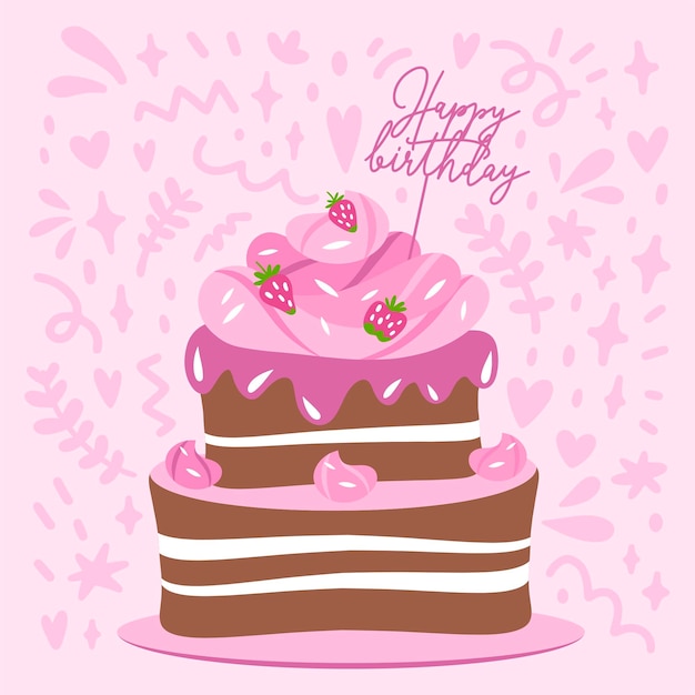 Free vector hand drawn birthday cake with topper