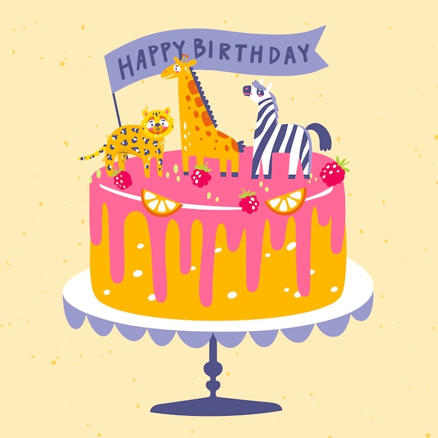 Free vector hand drawn birthday cake with topper