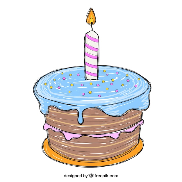 Disegnato torta di compleanno a mano