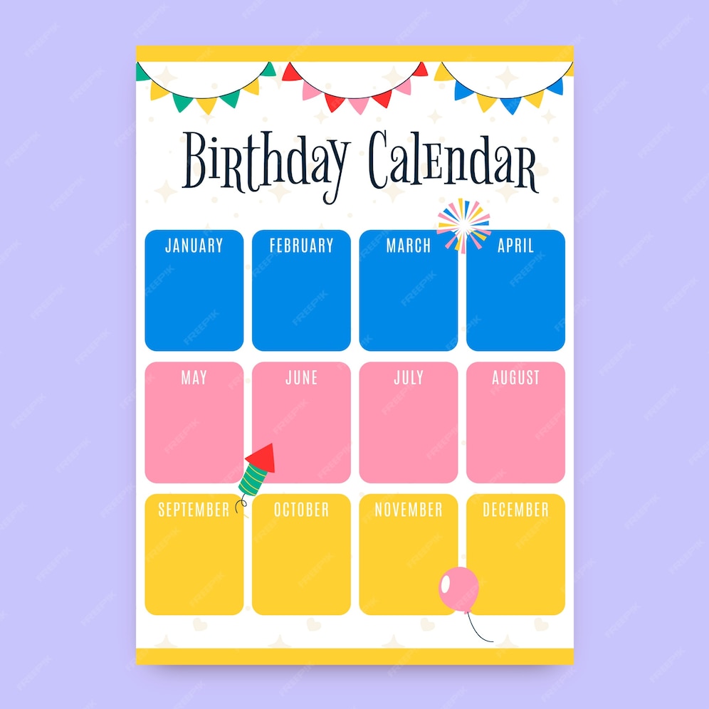 Free Vector Hand Drawn Birthday Calendar Template Design