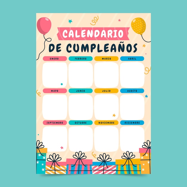 Hand drawn birthday calendar template