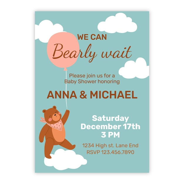 Bearly Wait Baby Shower Invite Template Blue Bear Baby Shower 