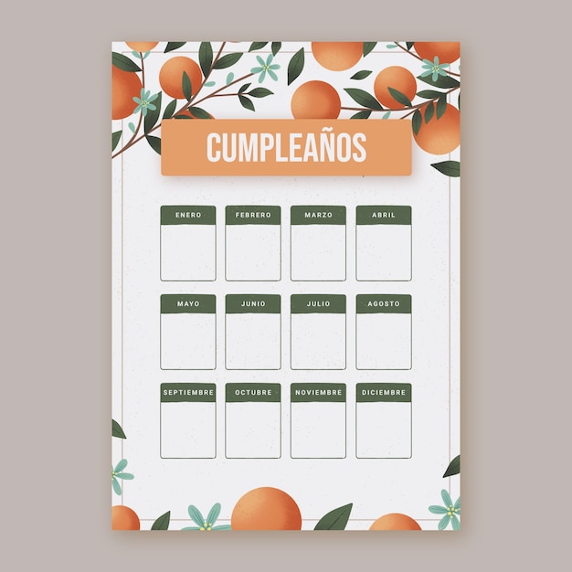 Free vector hand drawn birthday calendar template