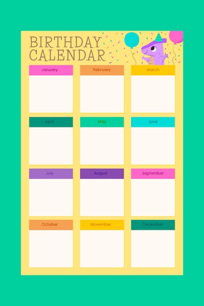 Free Vector | Hand drawn birthday calendar template