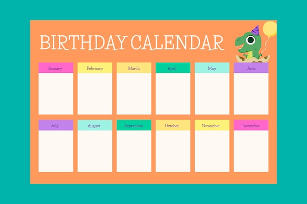 Free vector hand drawn birthday calendar template