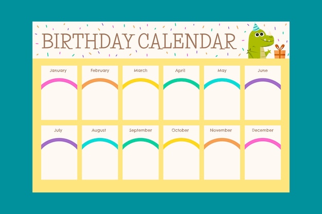 Free vector hand drawn birthday calendar template