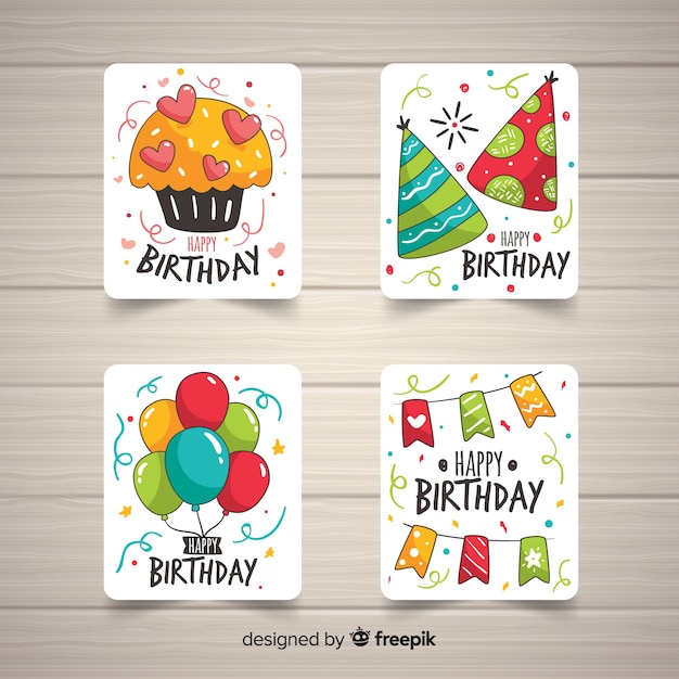 Collezione di carte di compleanno disegnata a mano