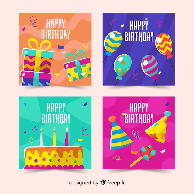 Collezione di carte di compleanno disegnati a mano