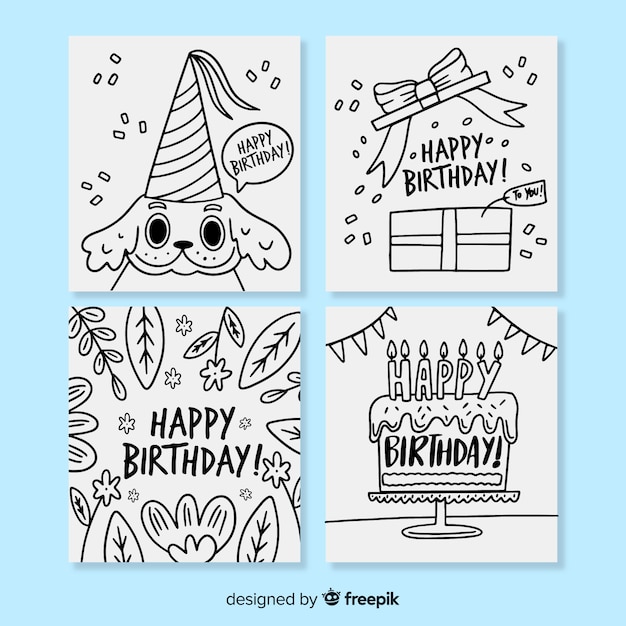 Free Vector hand drawn birthday card collection
