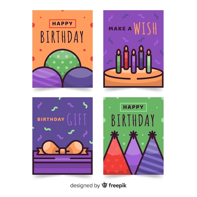 Collezione di carte di compleanno disegnati a mano