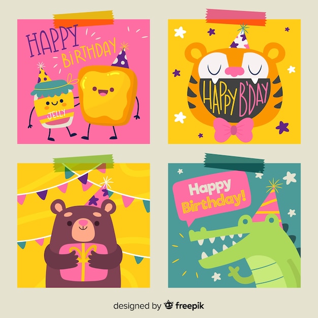 Free vector hand drawn birthday card collection